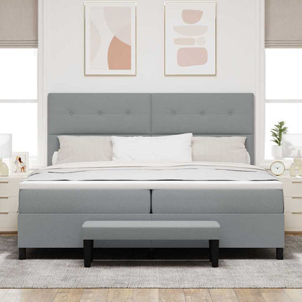 Box spring seng med hovedgærde Lysegrå 200 x 200 cm Stof