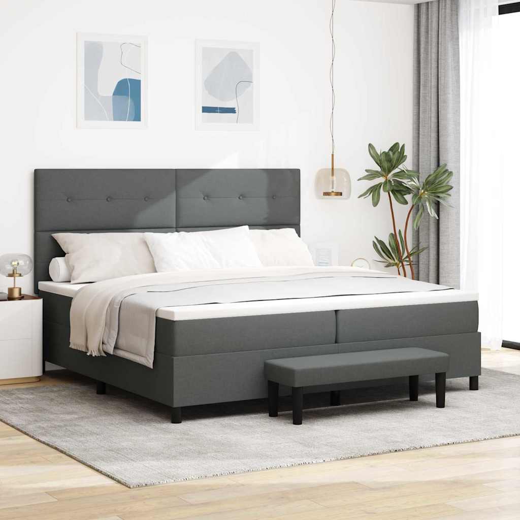 Box spring seng med hovedgrde Mrkegr 200 x 200 cm Stof