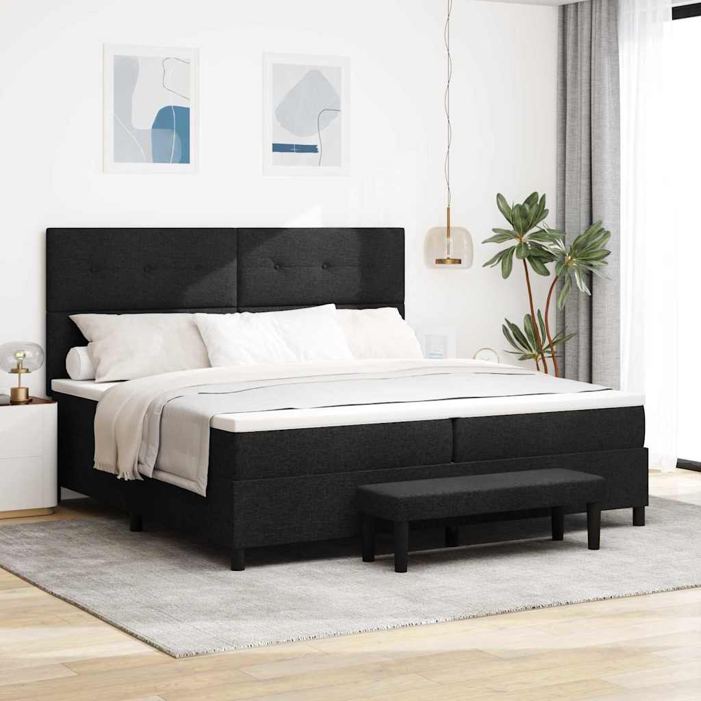 Box spring seng med hovedgrde Sort 200 x 200 cm Stof
