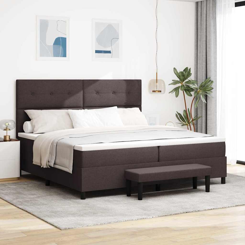 Box spring seng med hovedgrde Mrk Brun 200 x 200 cm Stof