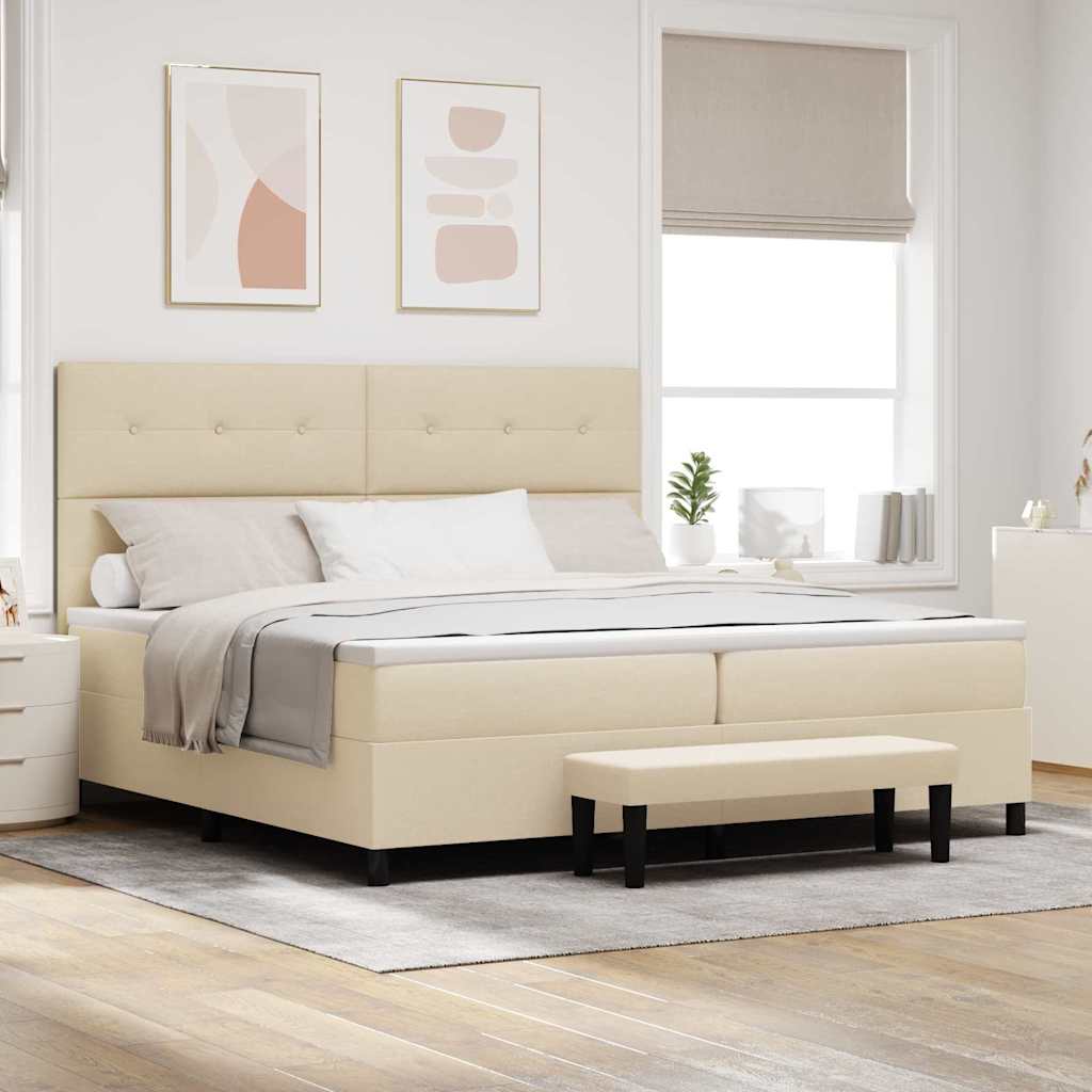 Box spring seng med hovedgrde Creme 200 x 200 cm Stof