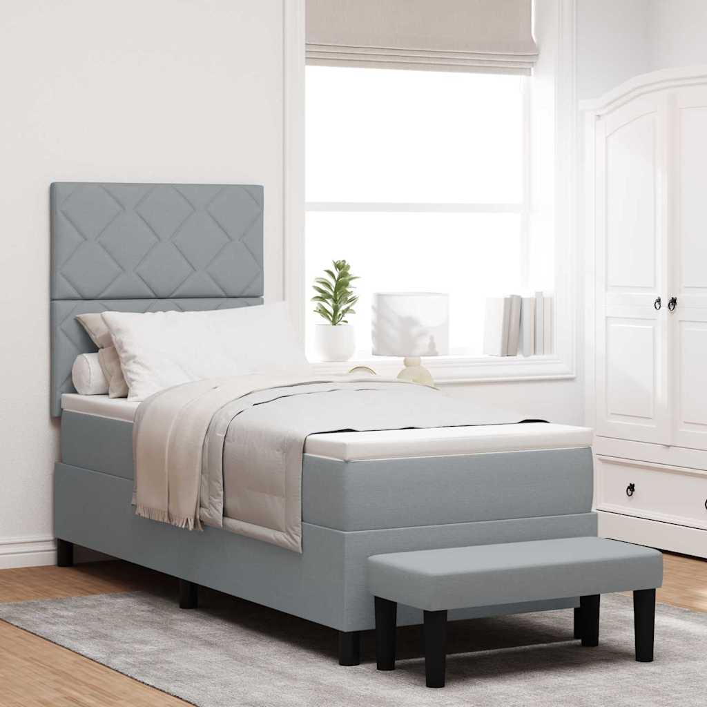 Box spring seng med hovedgrde Lysegr 80 x 200 cm Stof