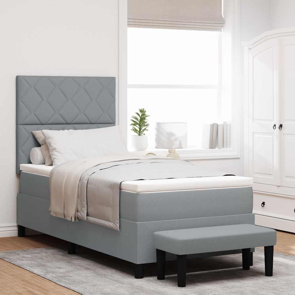 Box spring seng med hovedgrde Lysegr 90 x 190 cm Stof
