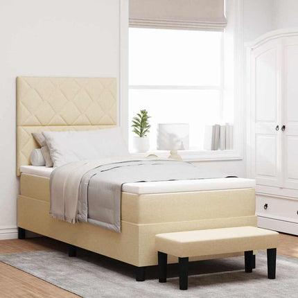 Box spring seng med hovedgærde Creme 90 x 190 cm Stof