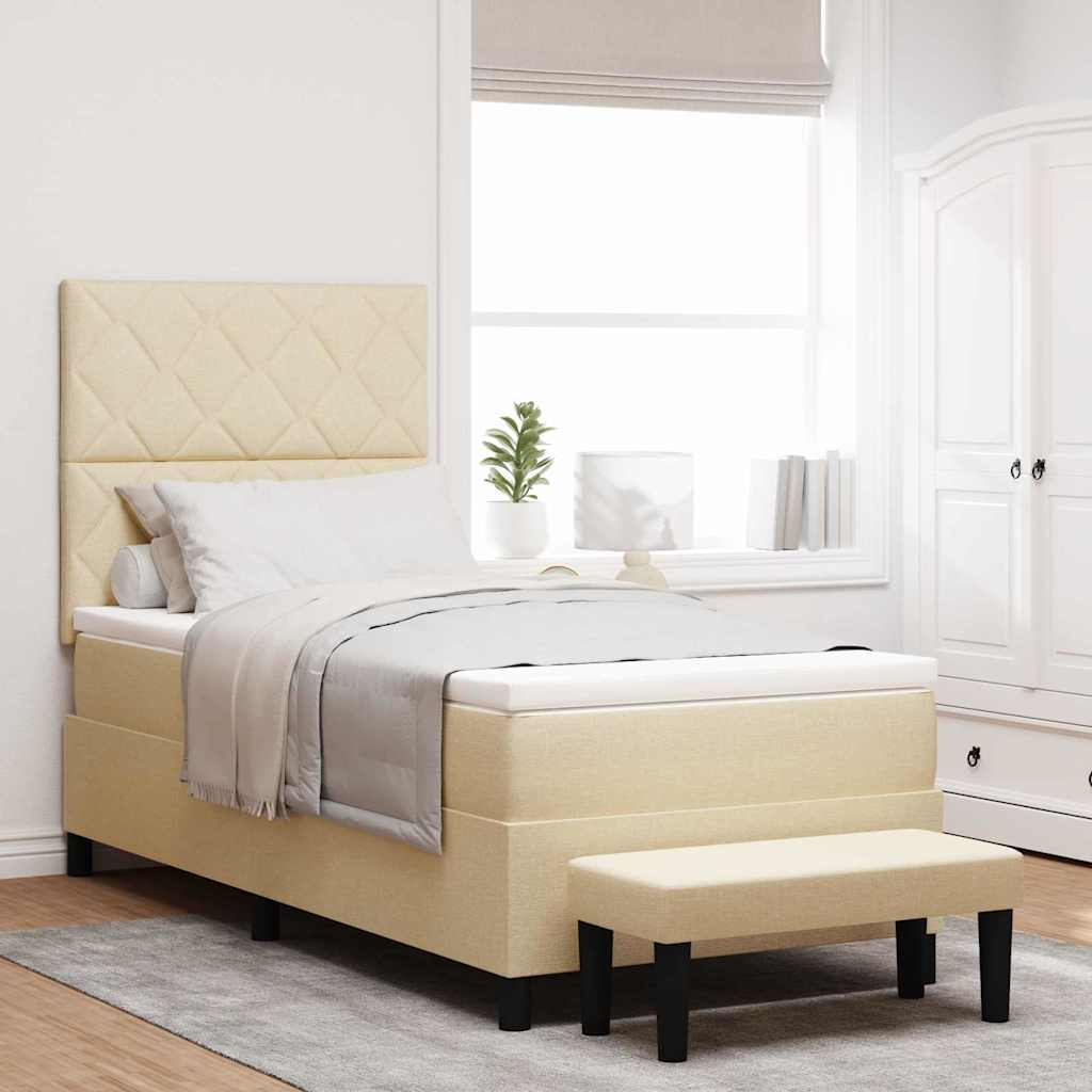 Box spring seng med hovedgrde Creme 90 x 190 cm Stof