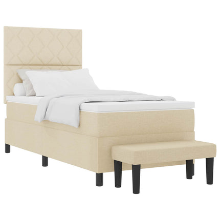 Box spring seng med hovedgærde Creme 90 x 190 cm Stof