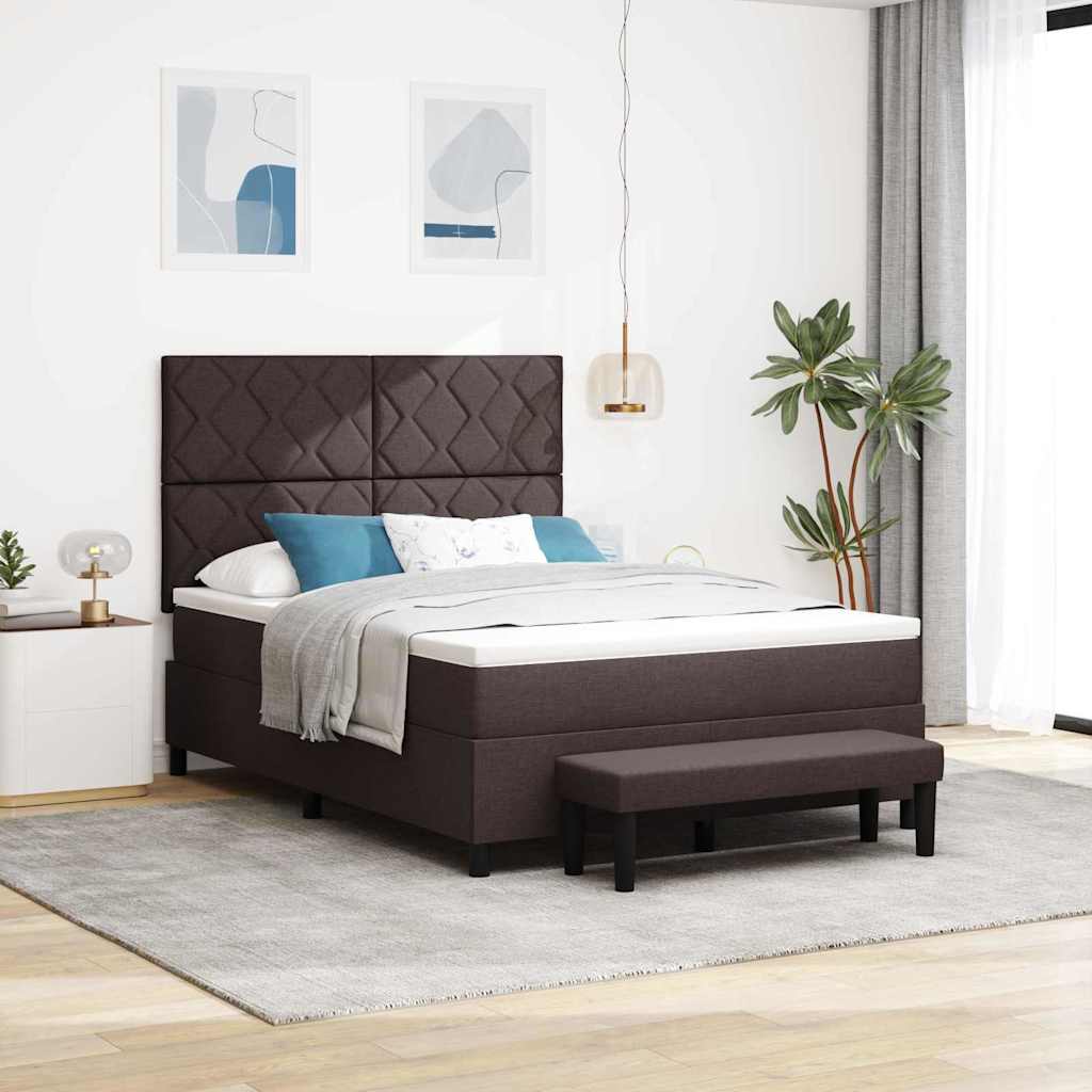 Box spring seng med hovedgrde Mrk Brun 140 x 190 cm Stof
