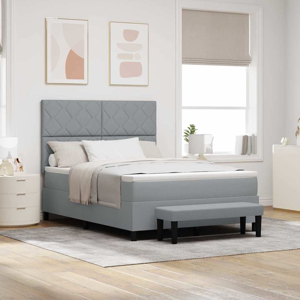 Box spring seng med hovedgrde Lysegr 140 x 200 cm Stof
