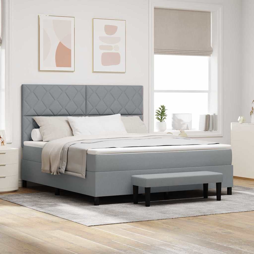 Box spring seng med hovedgrde Lysegr 180 x 200 cm Stof