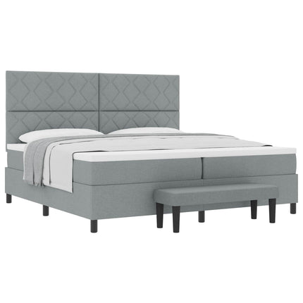 Box spring seng med hovedgærde Lysegrå 200 x 200 cm Stof