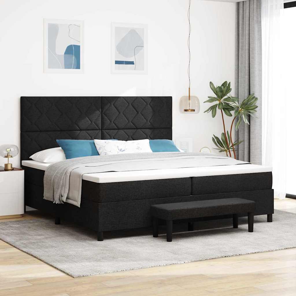 Box spring seng med hovedgrde Sort 200 x 200 cm Stof