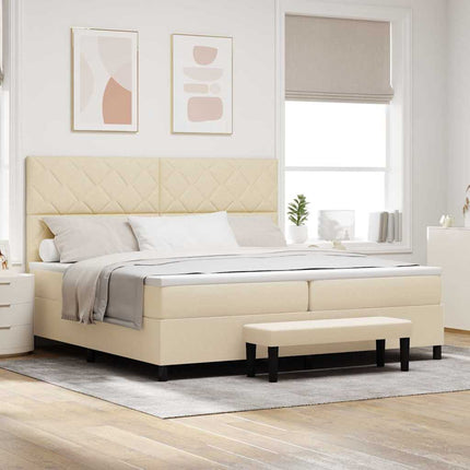 Box spring seng med hovedgærde Creme 200 x 200 cm Stof