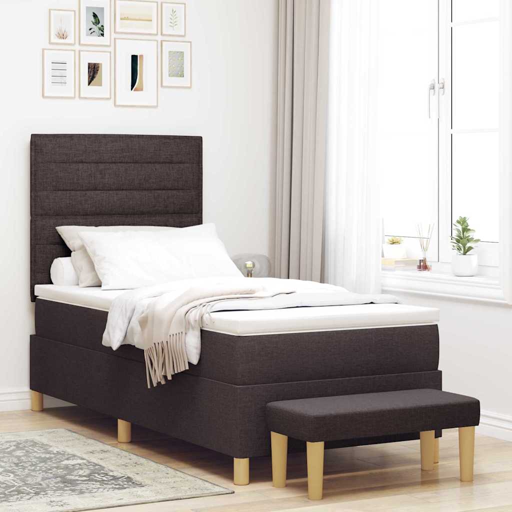 Box spring seng med hovedgrde Mrkebrun 200 x 90 cm Stof