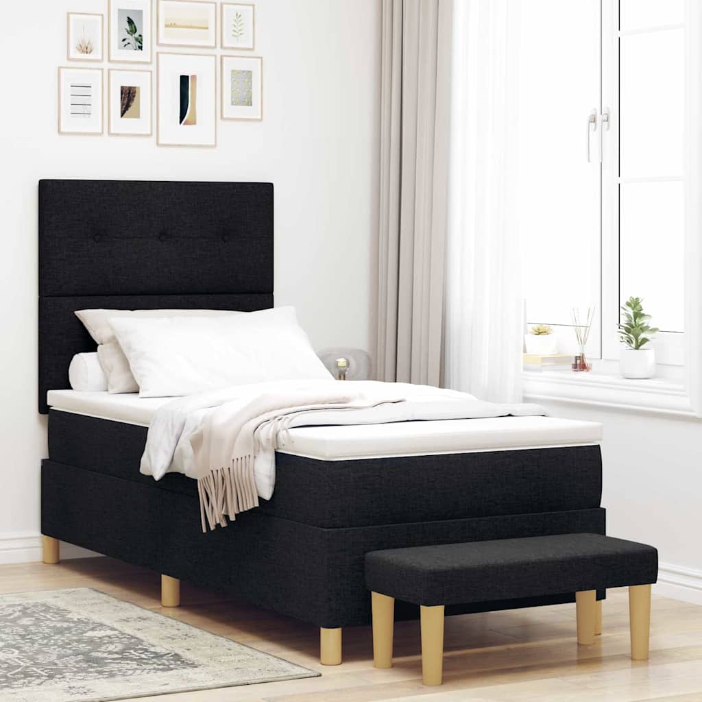 Kontinentalseng med hovedgærde, madras og bænk 100 x 200 cm - sort stof