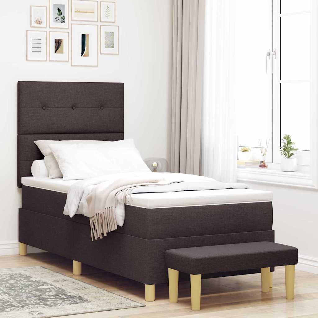 Box spring seng med hovedgrde Mrk Brun 200 x 100 cm Stof