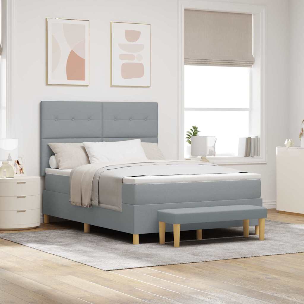 Box spring seng med hovedgrde Lysegr 200 x 160 cm Stof