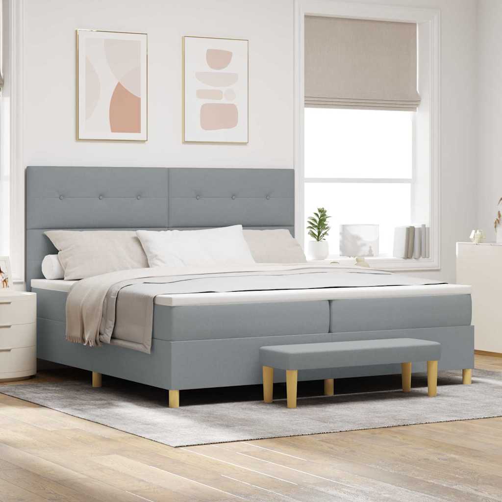 Box spring seng med hovedgrde Lysegr 200 x 200 cm Stof