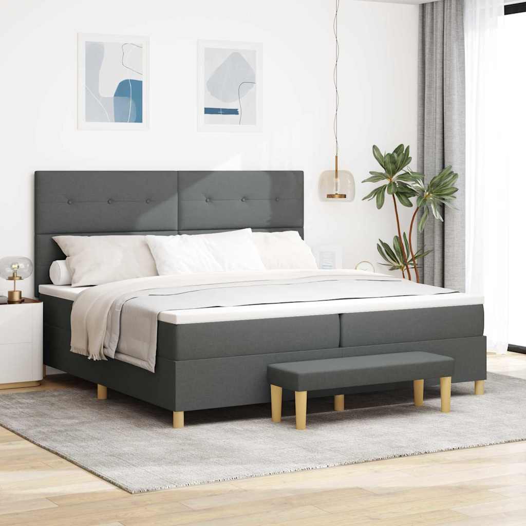 Box spring seng med hovedgrde Mrkegr 200 x 200 cm Stof