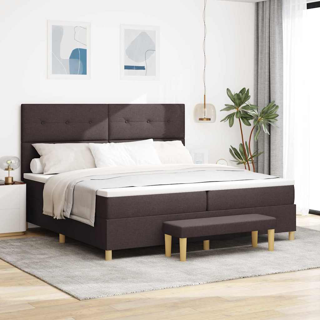 Box spring seng med hovedgrde Mrkebrun 200 x 200 cm Stof