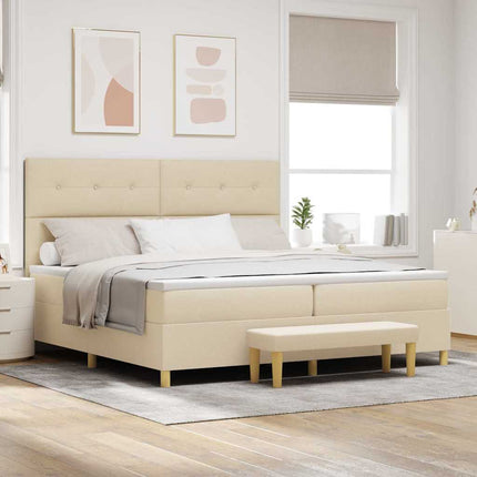 Box spring seng med hovedgærde Creme 200 x 200 cm Stof