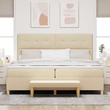Box spring seng med hovedgærde Creme 200 x 200 cm Stof