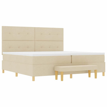 Box spring seng med hovedgærde Creme 200 x 200 cm Stof