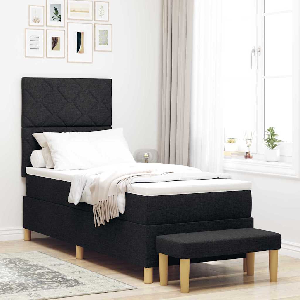 Box spring seng med pude med hovedgrde Sort 200 x 80 cm Stof