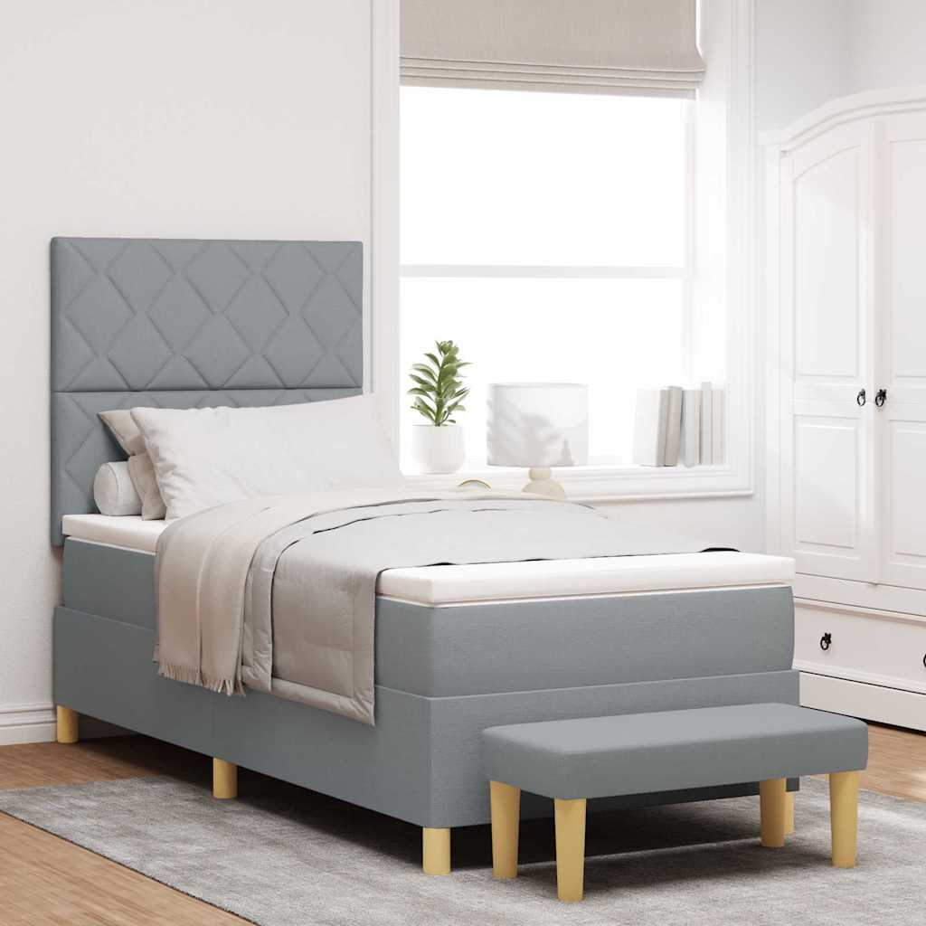Box spring seng med pude Lysegr 190 x 90 cm Stof