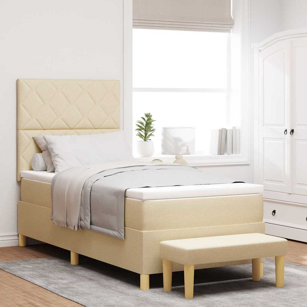 Box spring seng med pude med hovedgrde Creme 190 x 90 cm Stof
