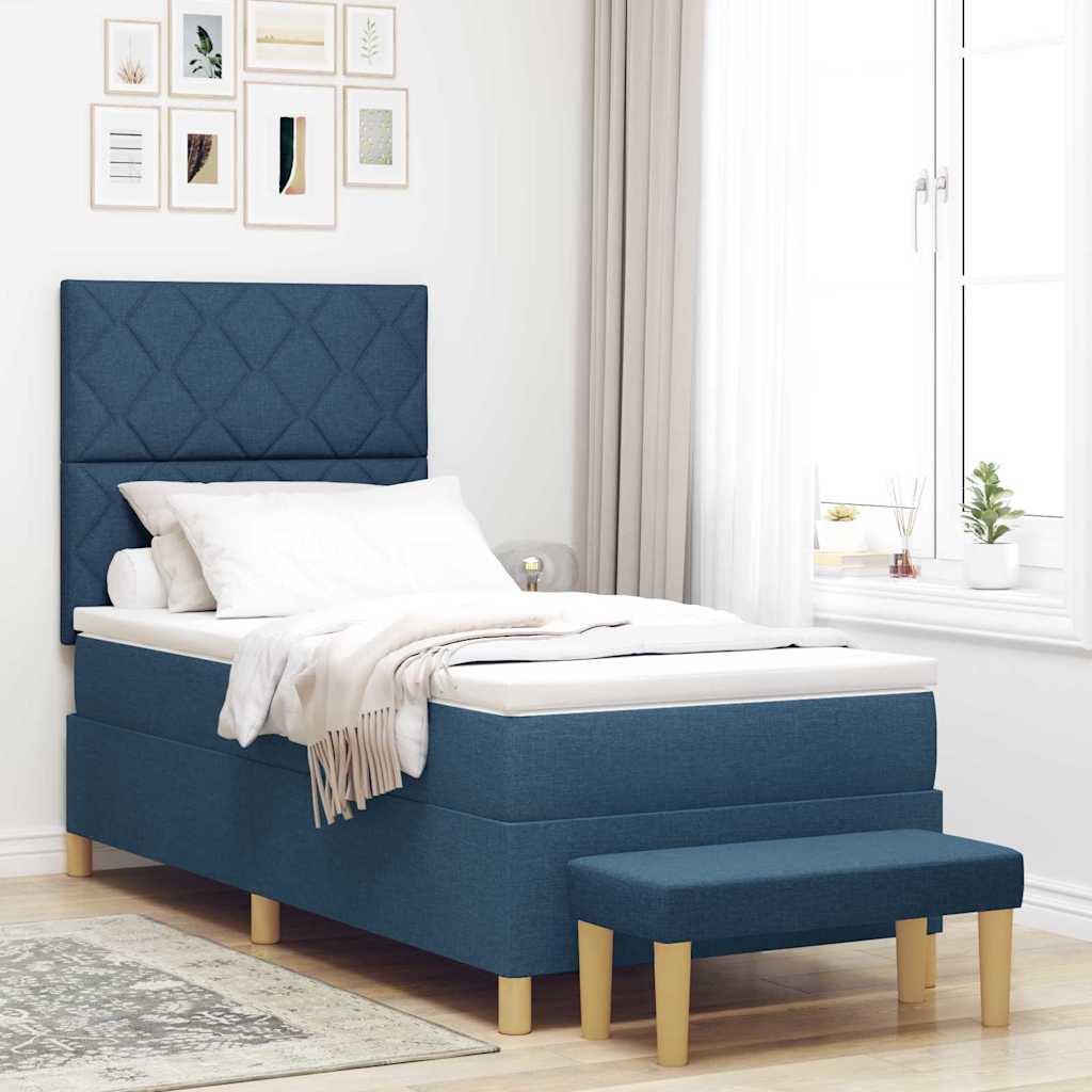 Box spring seng med hovedgrde Bl 190 x 90 cm Stof