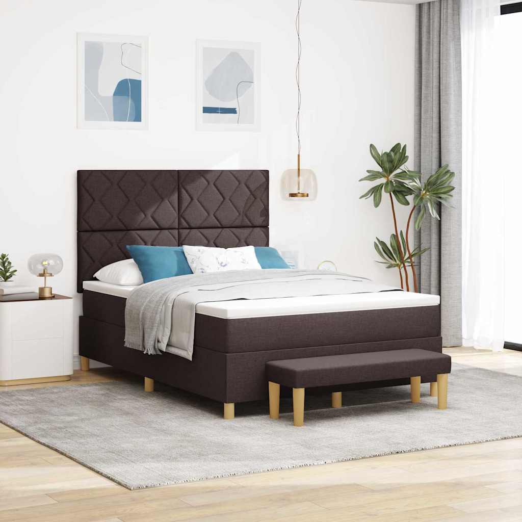 Box spring seng med hovedgrde Mrkebrun 190 x 140 cm Stof