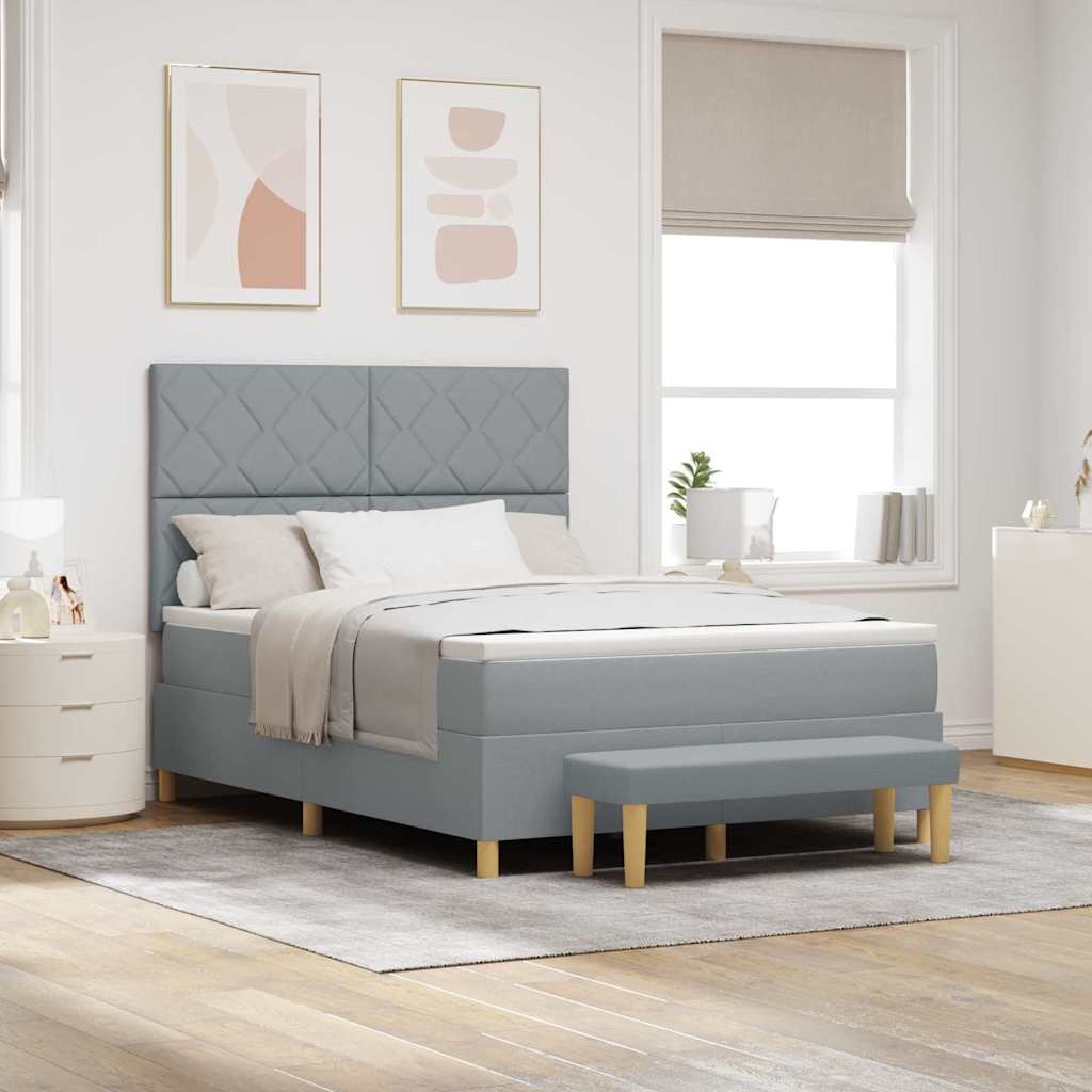 Box spring seng med pude Lysegr 200 x 140 cm Stof