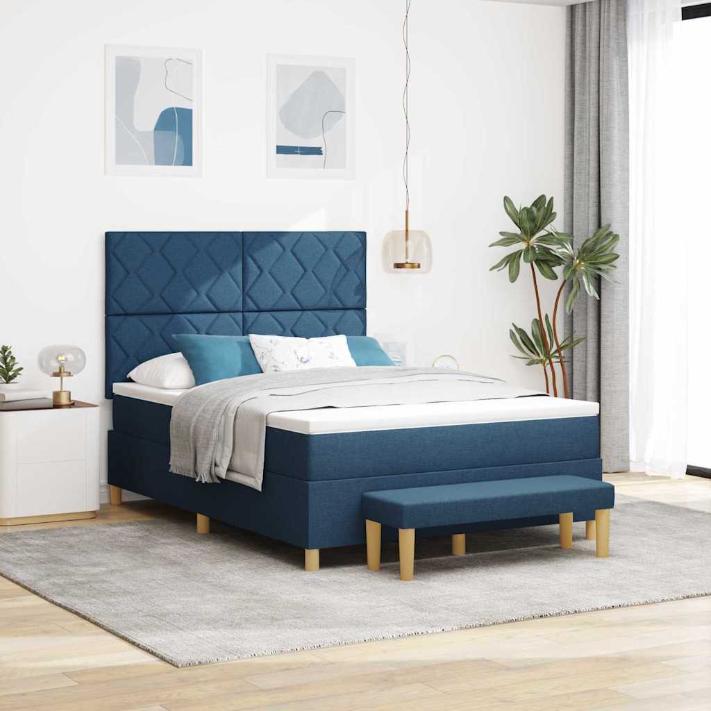 Box spring seng med pude med hovedgrde Bl 200 x 140 cm Stof