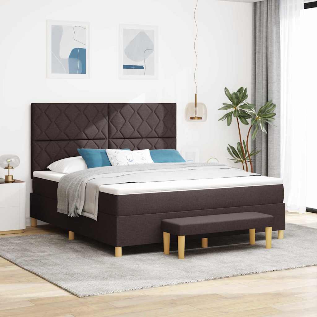 Box spring seng med hovedgrde Mrk Brun 200 x 180 cm Stof