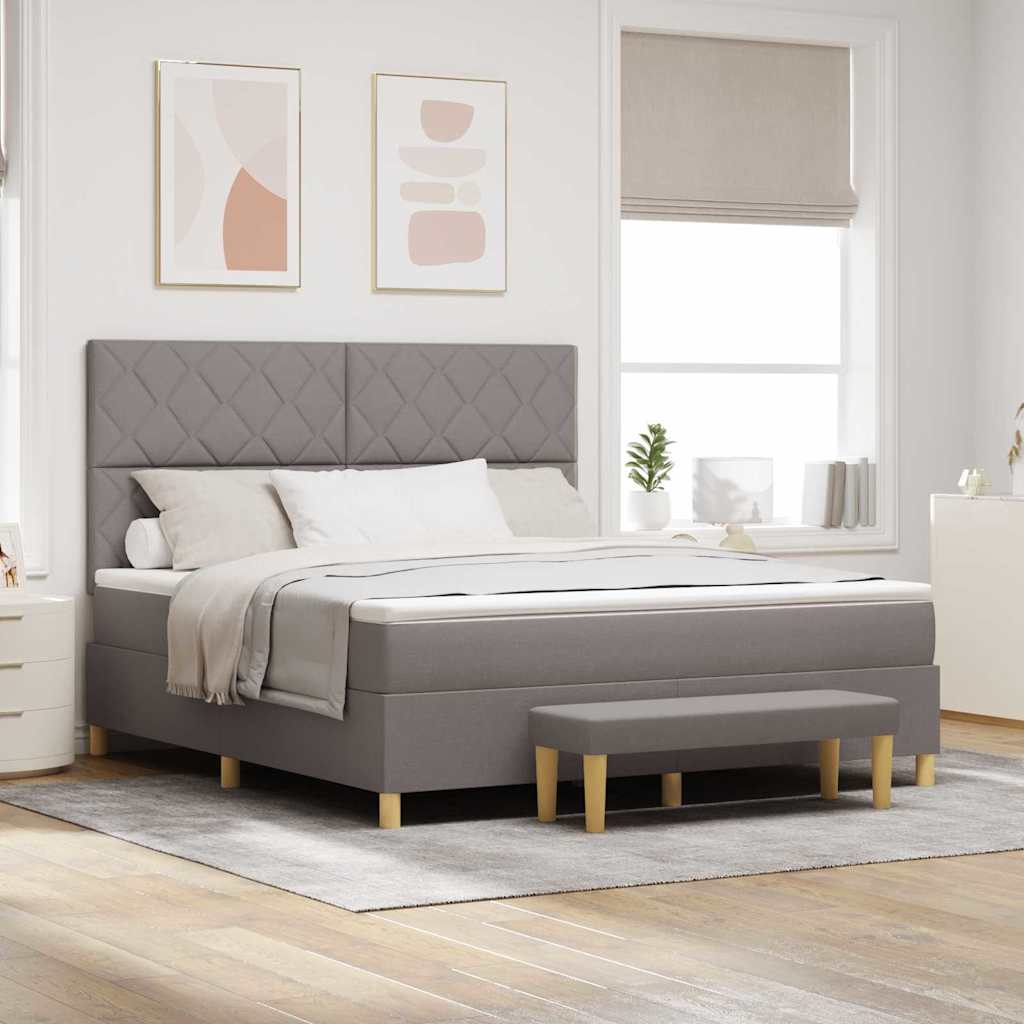 Kontinentalseng med hovedgærde og bænk 180 x 200 cm - gråbrun stof
