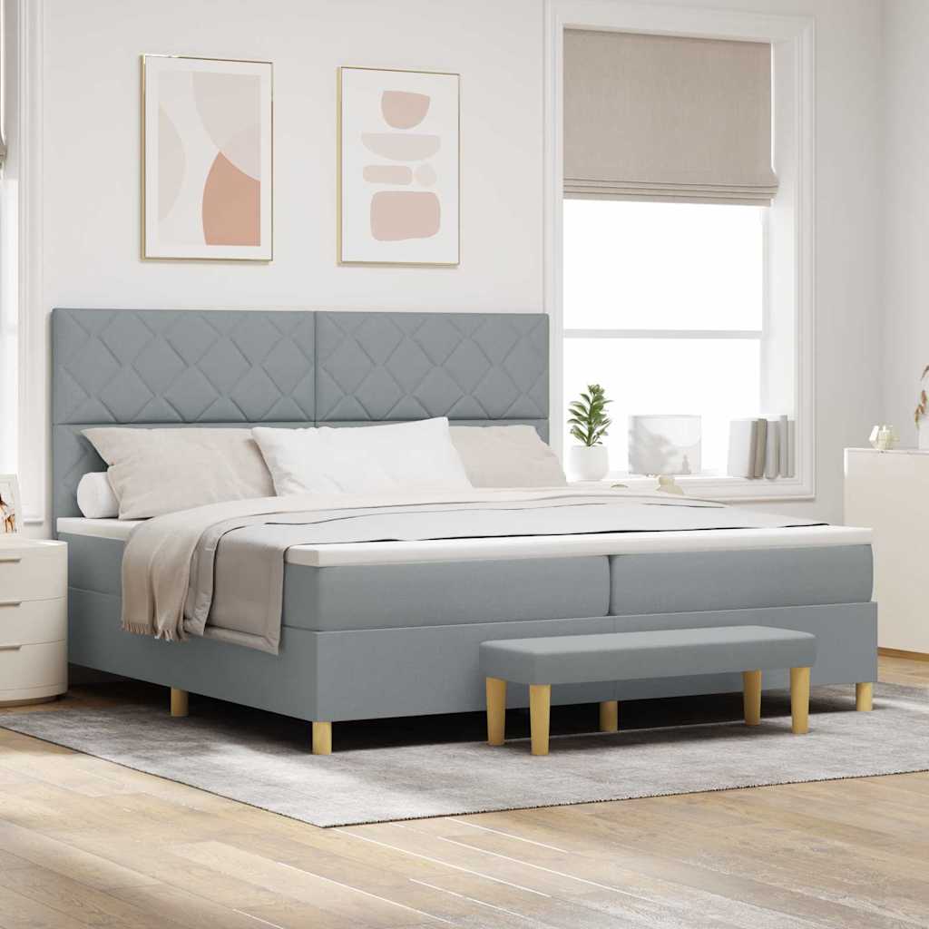 Box spring seng med pude Lysegr 200 x 200 cm Stof