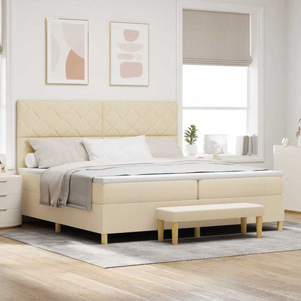 Box spring seng med hovedgærde Creme 200 x 200 cm Stof