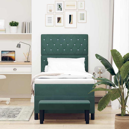 Box spring seng med hovedgærde Mørkegrøn 200 x 90 cm Fløjl