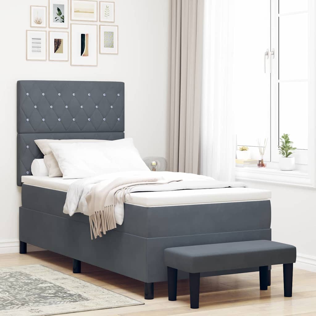 Box spring seng med hovedgrde Mrkegr 200 x 100 cm Fljl