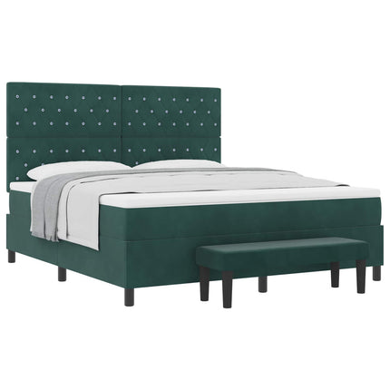 Box spring seng med hovedgærde Mørkegrøn 200 x 180 cm Fløjl