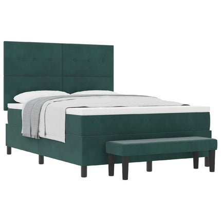 Box spring seng med hovedgærde Mørkegrøn 190 x 140 cm Fløjl