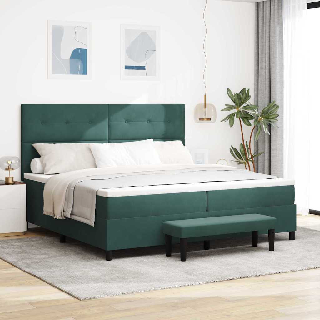 Box Spring Seng Med Madras Mørkegrøn 200 X 200 Cm Fløjl - Vidaxl