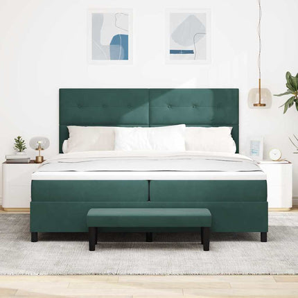 Box spring seng med hovedgærde Mørkegrøn 200 x 200 cm Fløjl