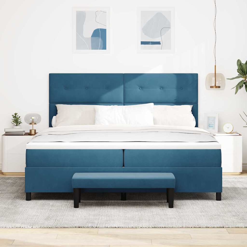 Box spring seng med madras Mørkeblå 200 x 200 cm Fløjl