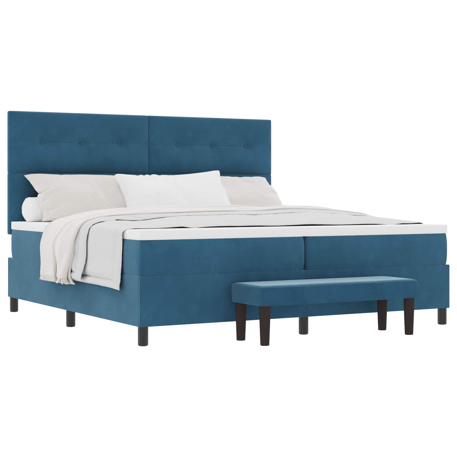 Box spring seng med madras Mørkeblå 200 x 200 cm Fløjl
