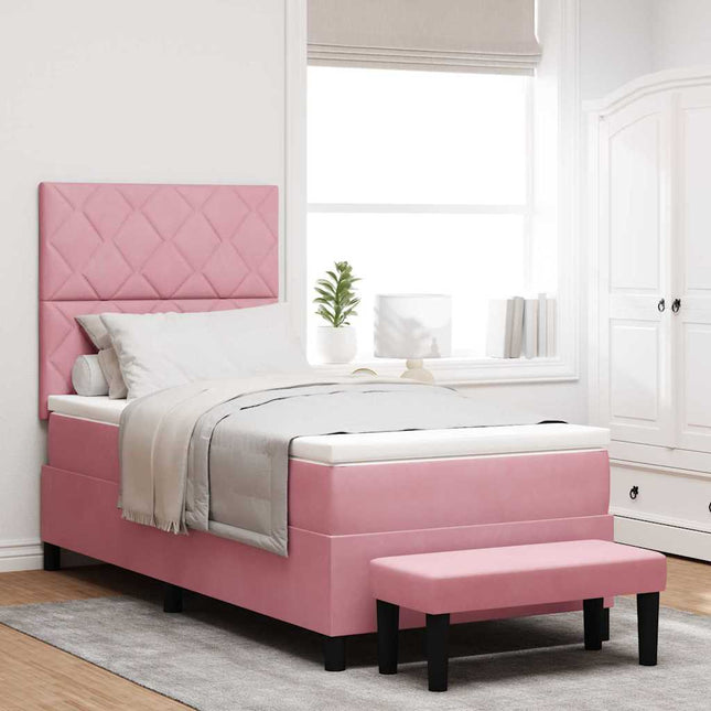 Box spring seng med hovedgærde Lyserød 190 x 90 cm Fløjl