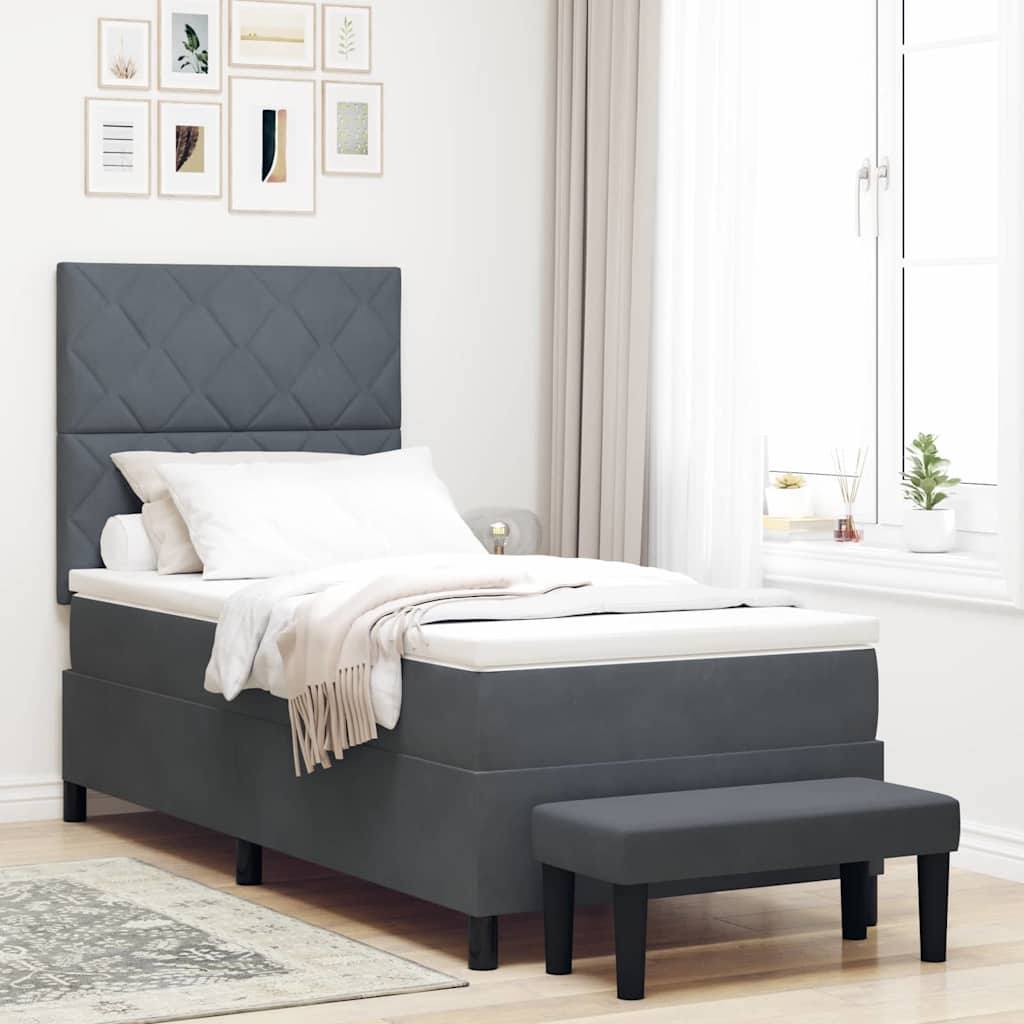Box spring seng med hovedgrde Mrkegr 200 x 90 cm Fljl