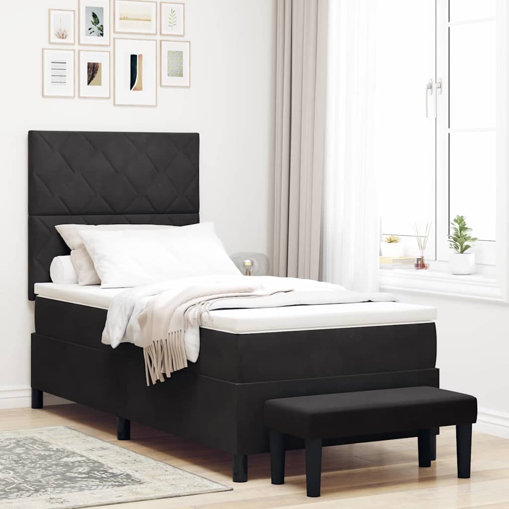 vidaXL Box spring seng med hovedgærde Sort 200 x 90 cm Fløjl