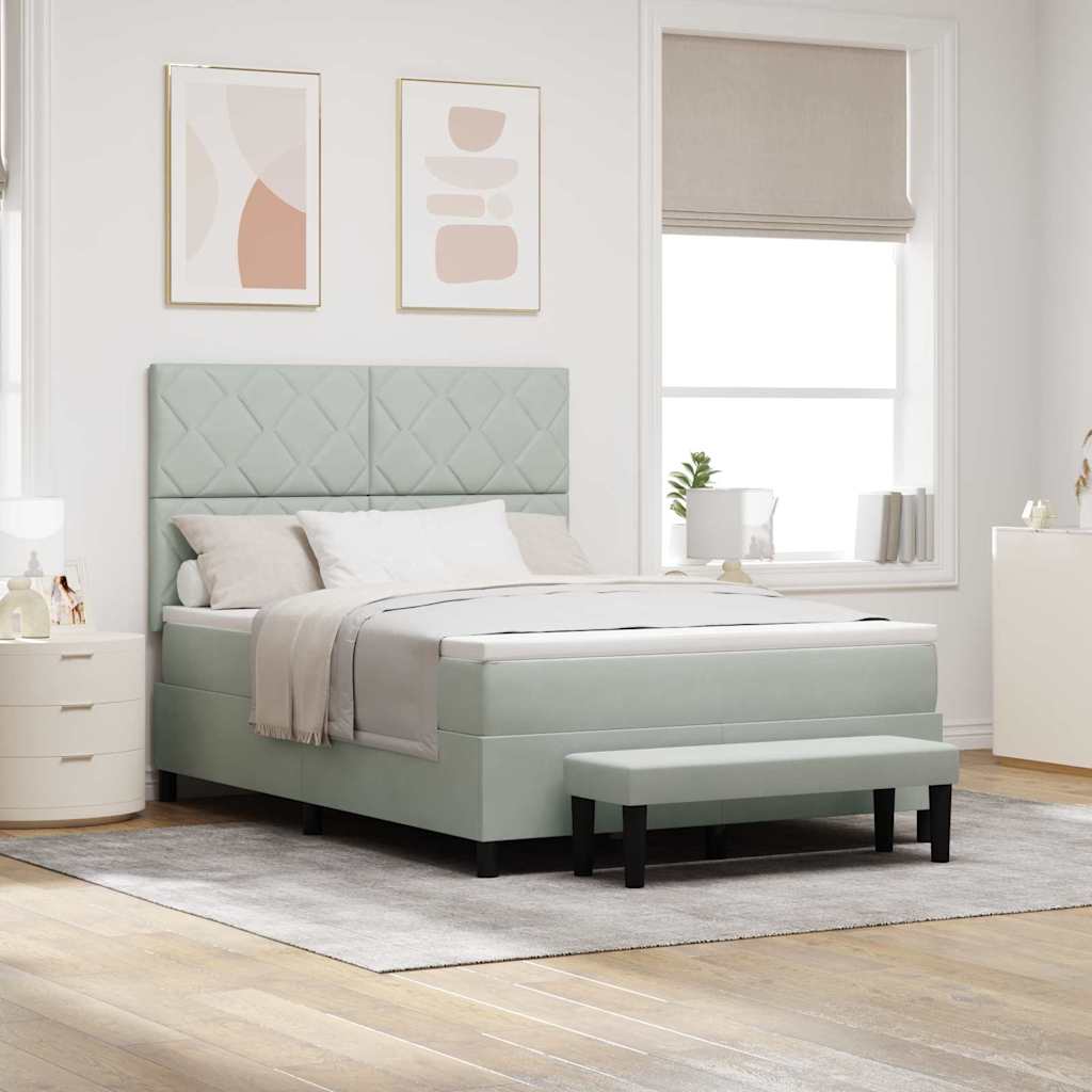 Box spring seng med hovedgrde Lysegr 200 x 160 cm Fljl