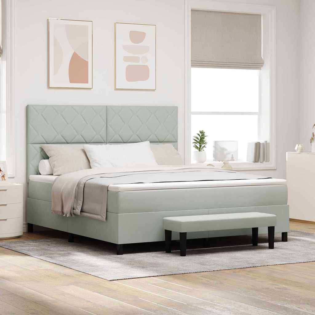 Box spring seng med hovedgrde Lysegr 200 x 180 cm Fljl